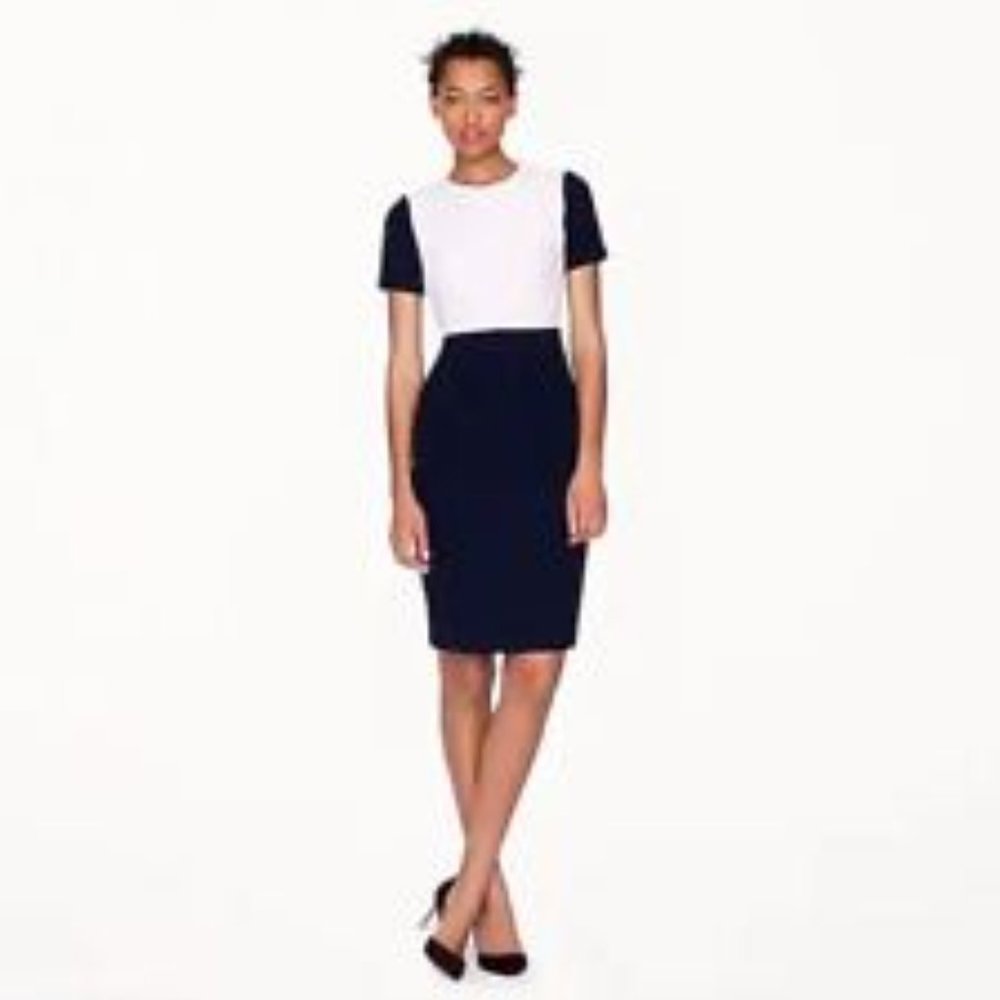 28 J. Crew Navy White Color Block Dress Sz 2